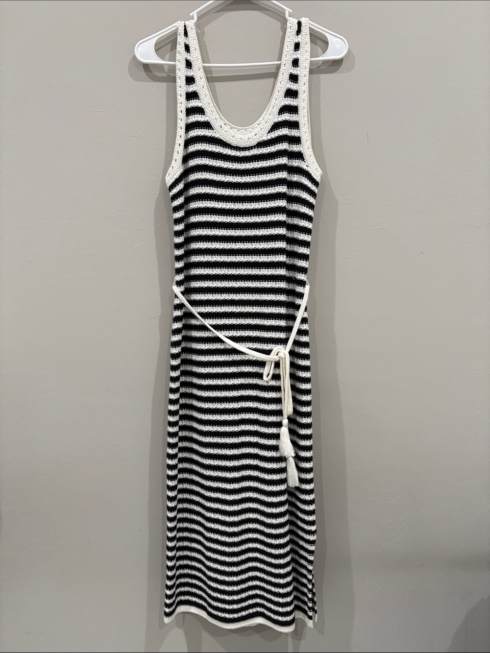Nine West Black and White Striped Knit Tank Midi Dress